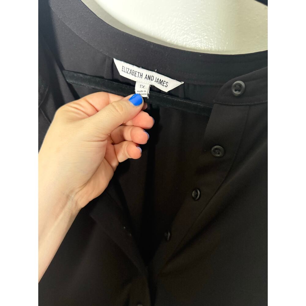 Elizabeth and James Black Billowy Long Sleeve Drop Waist Flowy Dress Plus 1X - Picture 4 of 6